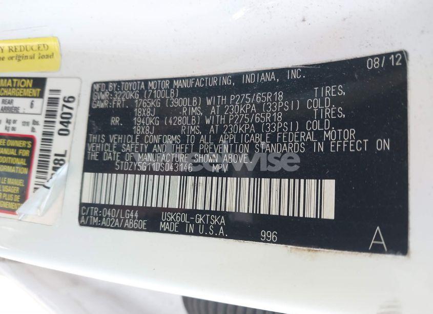 Photo 9 of 2013 Toyota Sequoia SR5 5.7L V8 (VIN 5TDZY5G11DS043146)