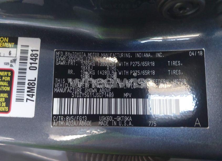 Photo 9 of 2018 Toyota Sequoia SR5 (VIN 5TDZY5G11JS071489)