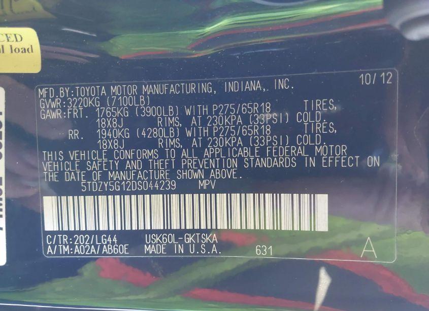 Photo 9 of 2013 Toyota Sequoia SR5 5.7L V8 (VIN 5TDZY5G12DS044239)