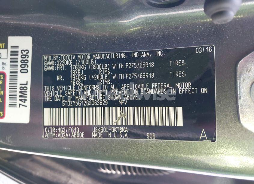 Photo 9 of 2016 Toyota Sequoia SR5 5.7L V8 (VIN 5TDZY5G12GS063829)