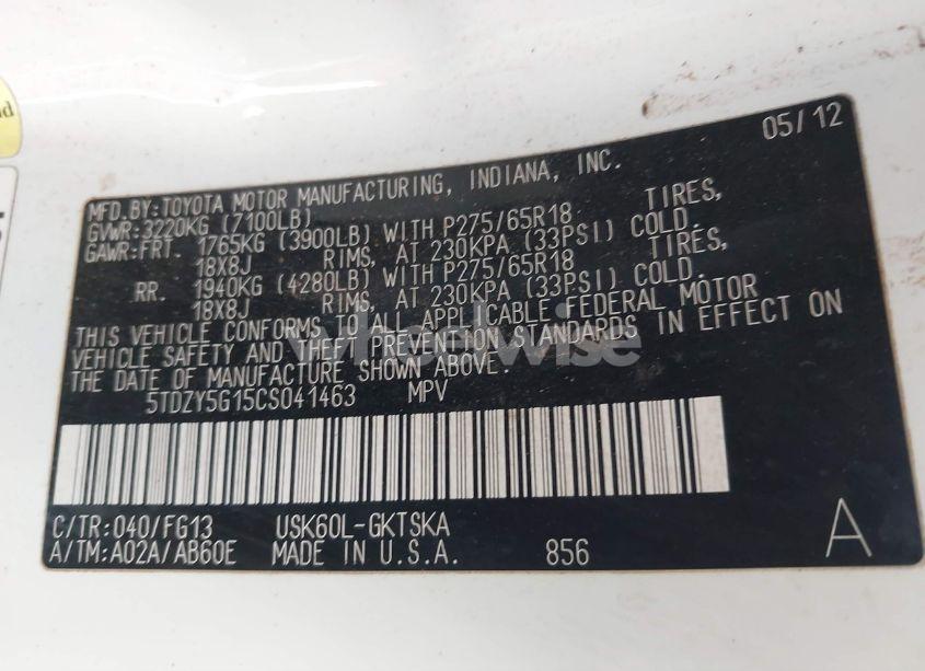 Photo 9 of 2012 Toyota Sequoia SR5 5.7L V8 (VIN 5TDZY5G15CS041463)