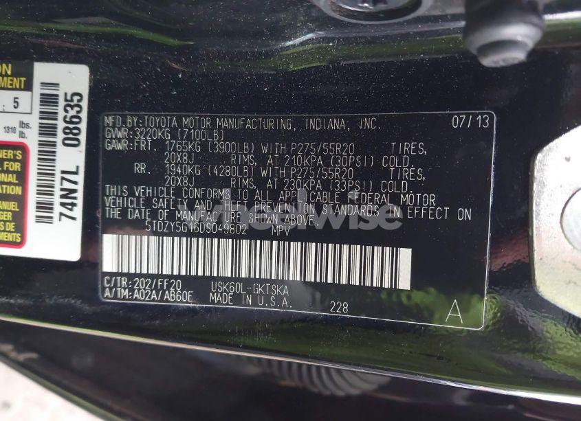 Photo 9 of 2013 Toyota Sequoia SR5 5.7L V8 (VIN 5TDZY5G16DS049802)