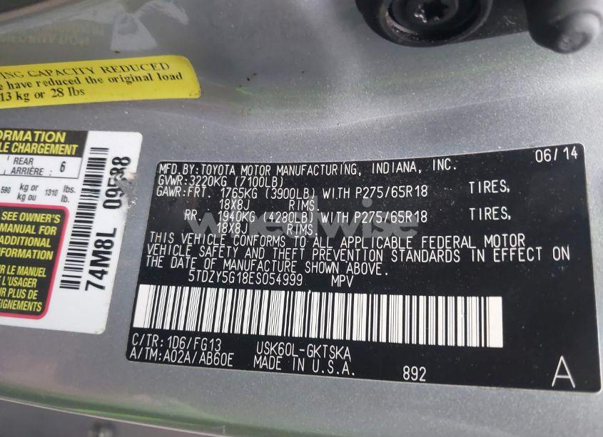 Photo 9 of 2014 Toyota Sequoia SR5 5.7L V8 (VIN 5TDZY5G18ES054999)