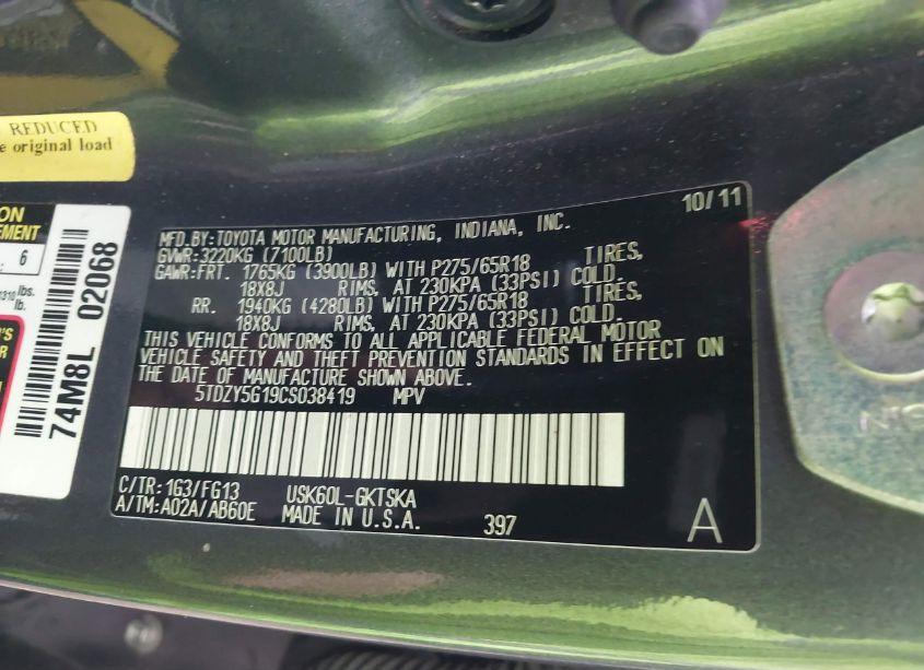 Photo 9 of 2012 Toyota Sequoia SR5 5.7L V8 (VIN 5TDZY5G19CS038419)