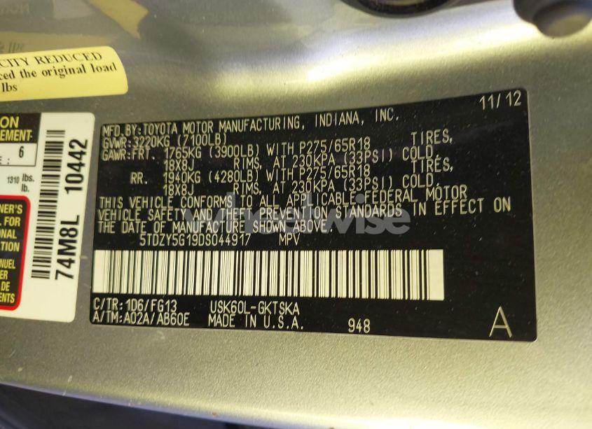 Photo 9 of 2013 Toyota Sequoia SR5 5.7L V8 (VIN 5TDZY5G19DS044917)