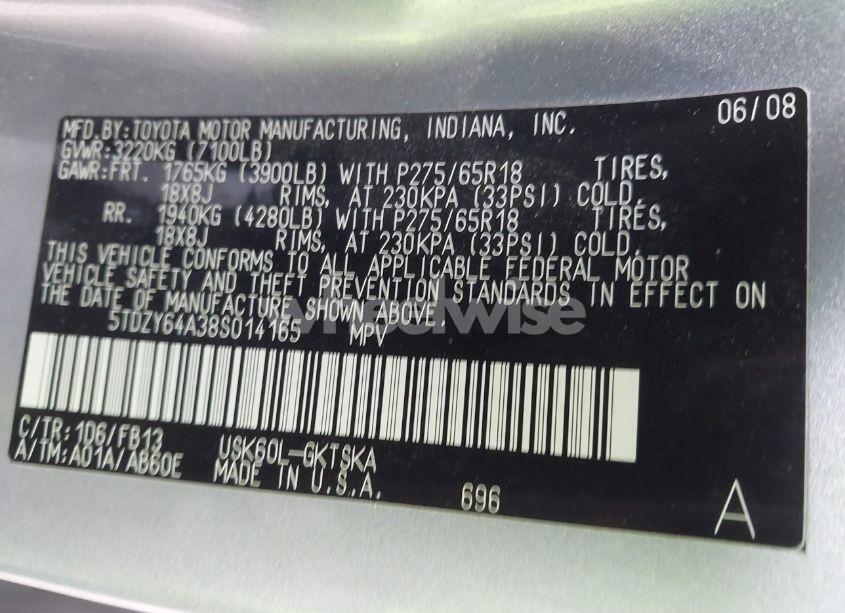 Photo 9 of 2008 Toyota Sequoia SR5 5.7L V8 (VIN 5TDZY64A38S014165)