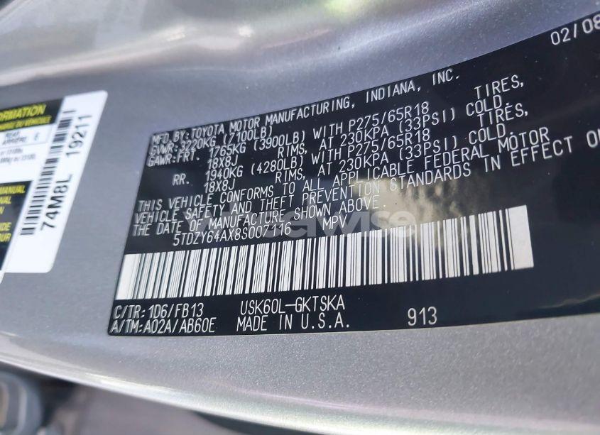 Photo 9 of 2008 Toyota Sequoia SR5 5.7L V8 (VIN 5TDZY64AX8S007116)