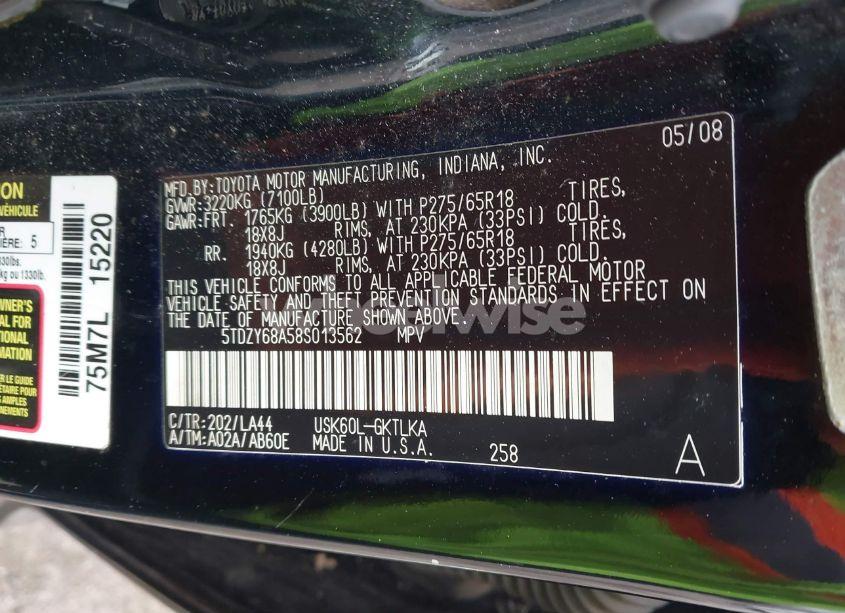 Photo 9 of 2008 Toyota Sequoia LIMITED 5.7L V8 (VIN 5TDZY68A58S013562)