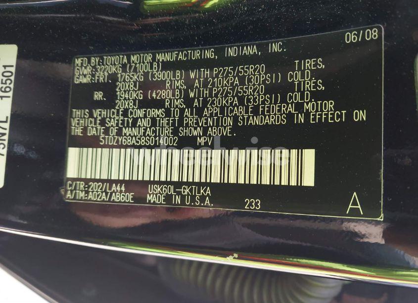 Photo 9 of 2008 Toyota Sequoia LIMITED 5.7L V8 (VIN 5TDZY68A58S014002)