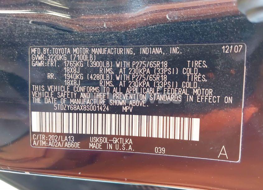 Photo 9 of 2008 Toyota Sequoia LIMITED 5.7L V8 (VIN 5TDZY68AX8S001424)