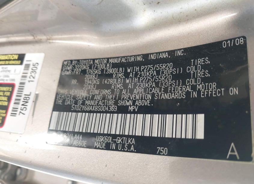 Photo 9 of 2008 Toyota Sequoia LIMITED 5.7L V8 (VIN 5TDZY68AX8S004369)
