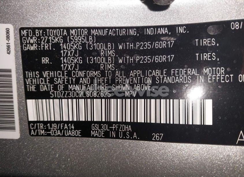 Photo 9 of 2020 Toyota Sienna L (VIN 5TDZZ3DC2LS082625)