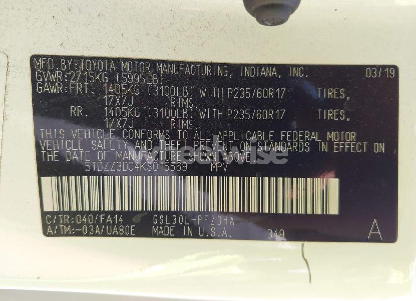 Photo 9 of 2019 Toyota Sienna L 7 PASSENGER (VIN 5TDZZ3DC4KS015569)