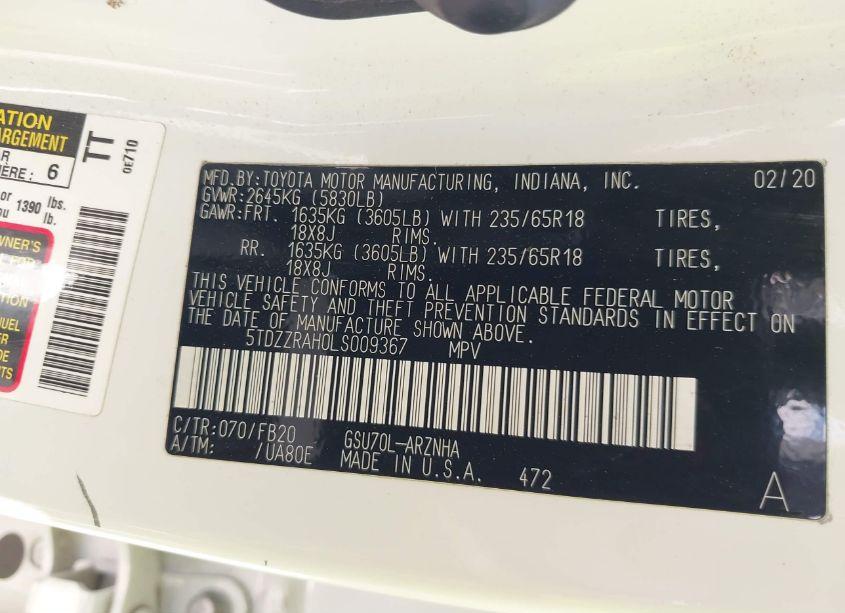 Photo 9 of 2020 Toyota Highlander LE (VIN 5TDZZRAH0LS009367)