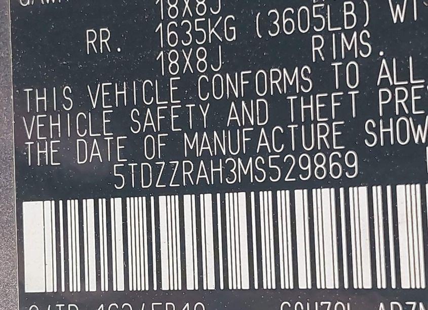 Photo 9 of 2021 Toyota Highlander LE (VIN 5TDZZRAH3MS529869)