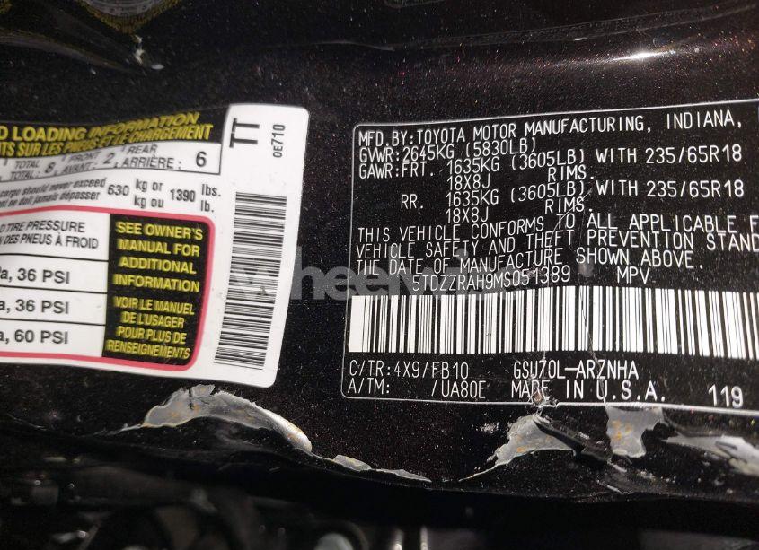 Photo 9 of 2021 Toyota Highlander LE (VIN 5TDZZRAH9MS051389)