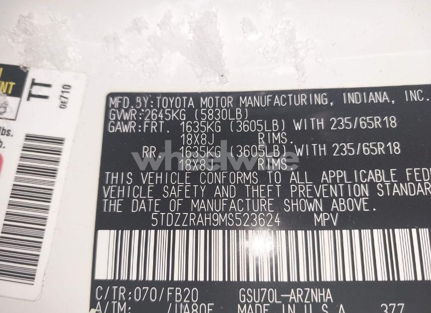 Photo 9 of 2021 Toyota Highlander LE (VIN 5TDZZRAH9MS523624)