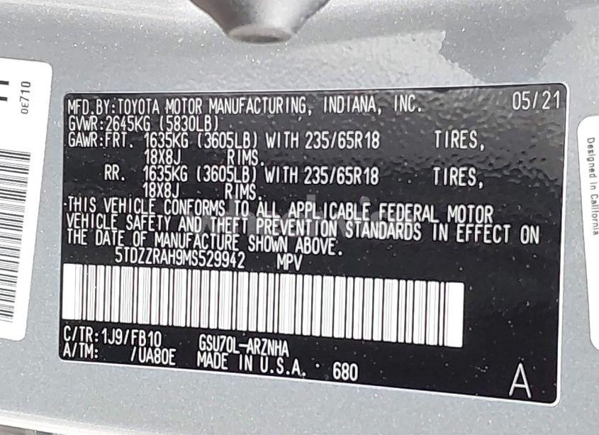 Photo 9 of 2021 Toyota Highlander LE (VIN 5TDZZRAH9MS529942)