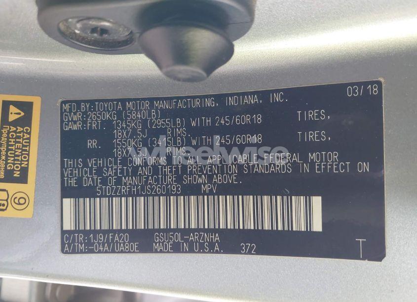 Photo 9 of 2018 Toyota Highlander LE PLUS (VIN 5TDZZRFH1JS260193)