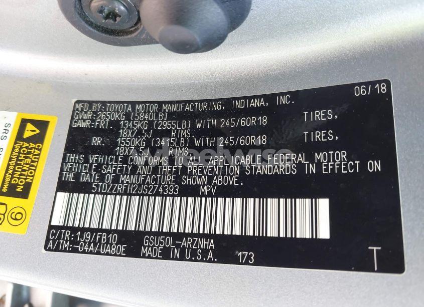 Photo 9 of 2018 Toyota Highlander LE (VIN 5TDZZRFH2JS274393)