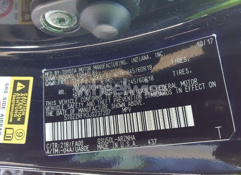 Photo 9 of 2018 Toyota Highlander LE PLUS (VIN 5TDZZRFH3JS237207)