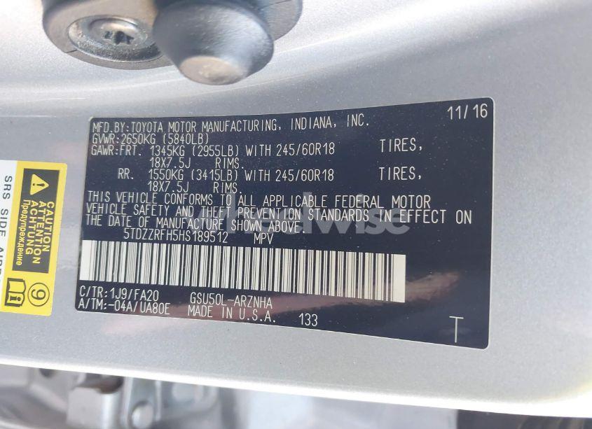 Photo 9 of 2017 Toyota Highlander LE PLUS (VIN 5TDZZRFH5HS189512)