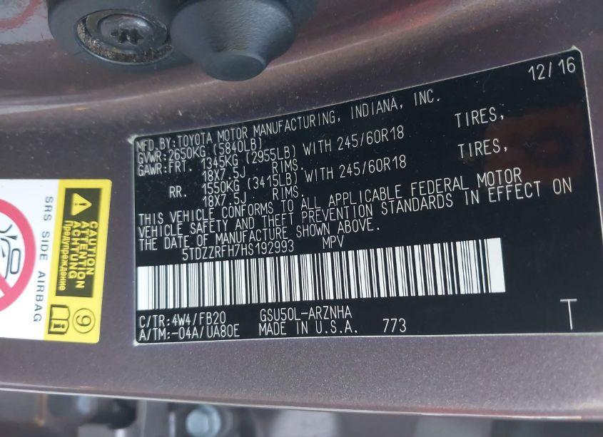 Photo 9 of 2017 Toyota Highlander LE (VIN 5TDZZRFH7HS192993)