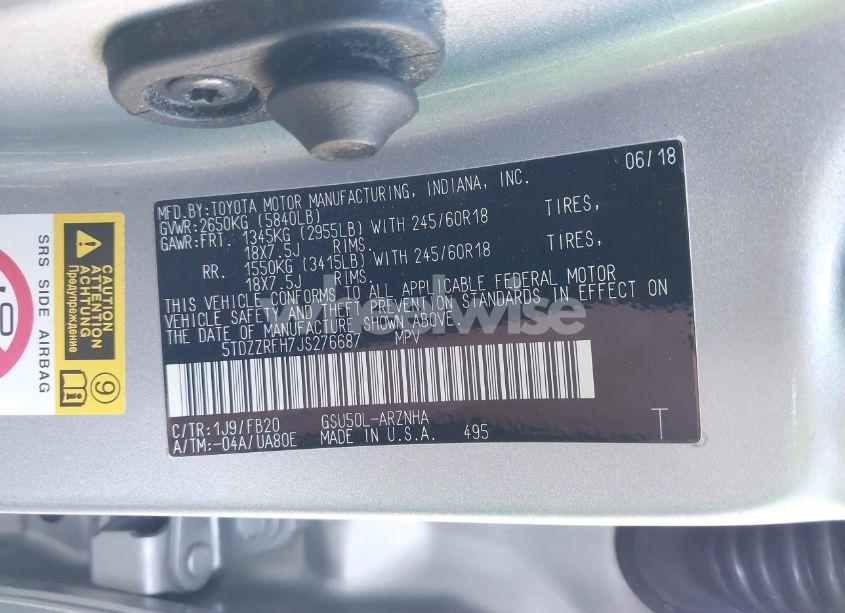 Photo 9 of 2018 Toyota Highlander LE (VIN 5TDZZRFH7JS276687)