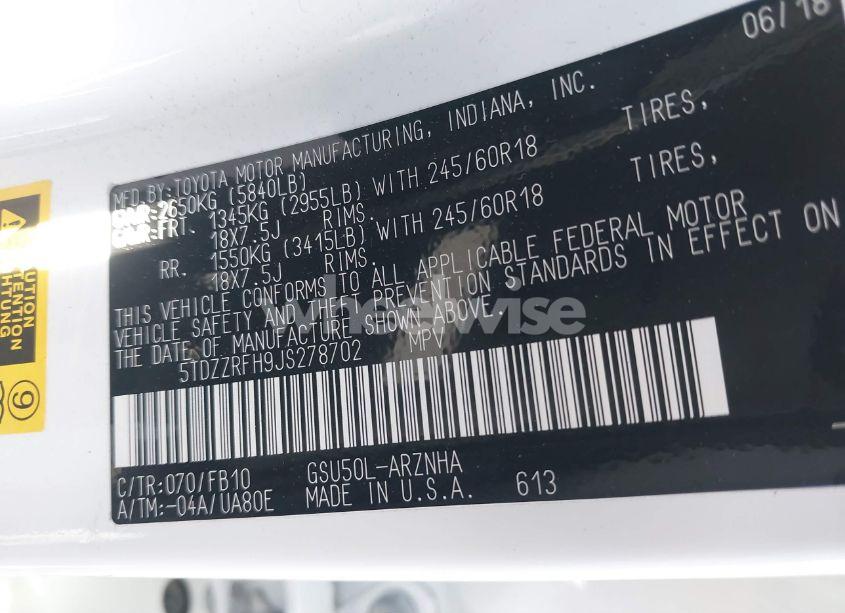 Photo 9 of 2018 Toyota Highlander LE (VIN 5TDZZRFH9JS278702)