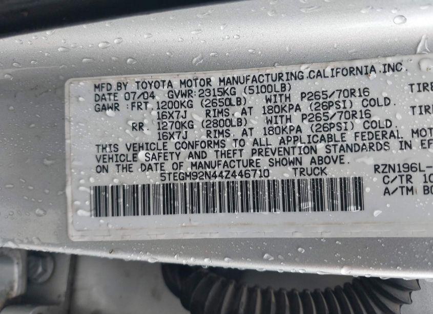 Photo 9 of 2004 Toyota Tacoma PRERUNNER (VIN 5TEGM92N44Z446710)