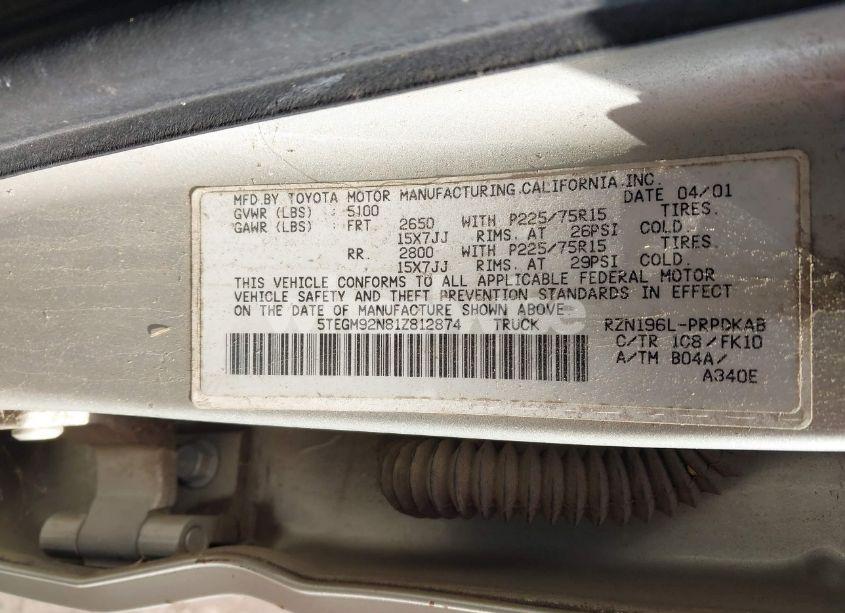 Photo 9 of 2001 Toyota Tacoma PRERUNNER (VIN 5TEGM92N81Z812874)