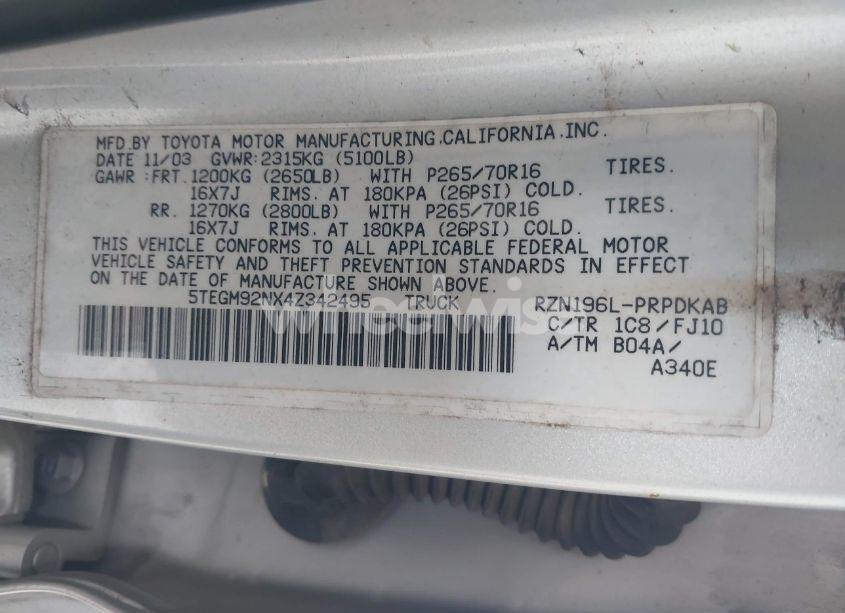Photo 9 of 2004 Toyota Tacoma PRERUNNER (VIN 5TEGM92NX4Z342495)