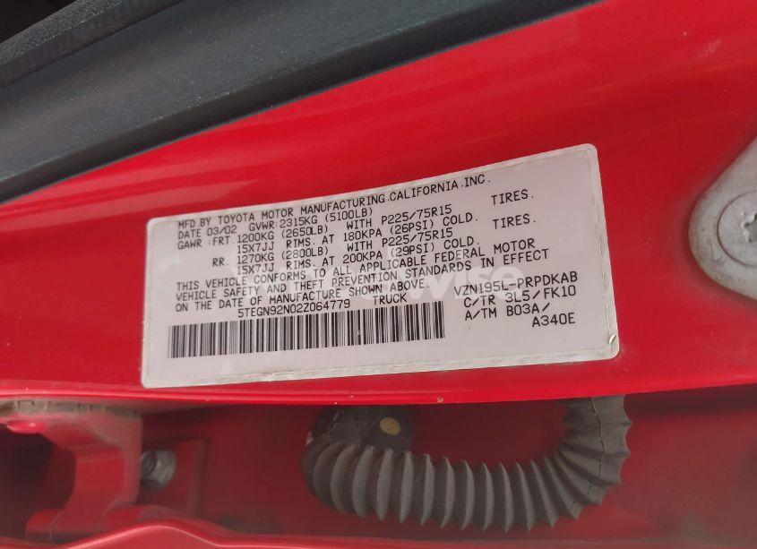 Photo 9 of 2002 Toyota Tacoma PRERUNNER V6 (VIN 5TEGN92N02Z064779)
