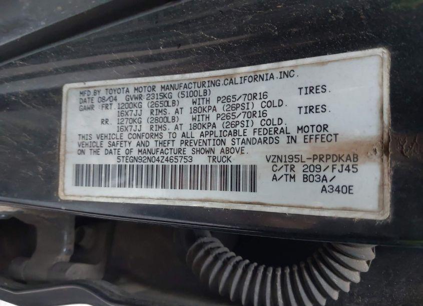 Photo 9 of 2004 Toyota Tacoma PRERUNNER V6 (VIN 5TEGN92N04Z465753)