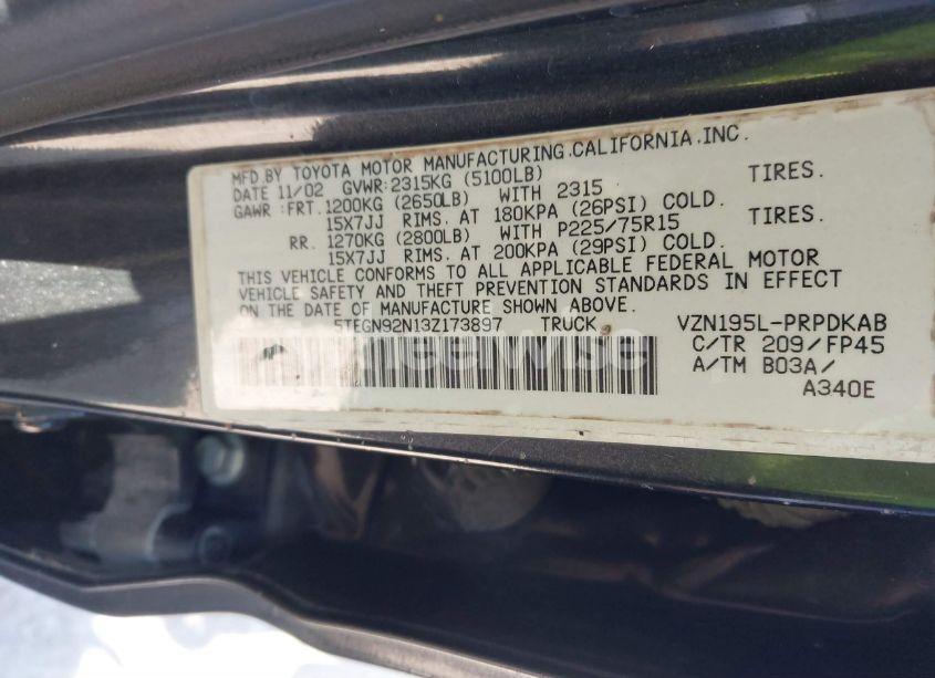 Photo 9 of 2003 Toyota Tacoma PRERUNNER V6 (VIN 5TEGN92N13Z173897)