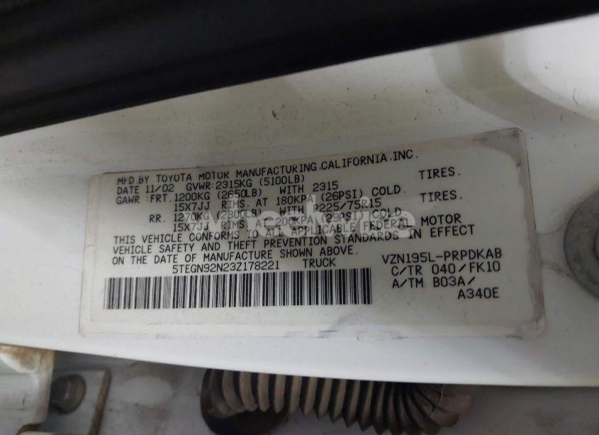 Photo 9 of 2003 Toyota Tacoma PRERUNNER V6 (VIN 5TEGN92N23Z178221)