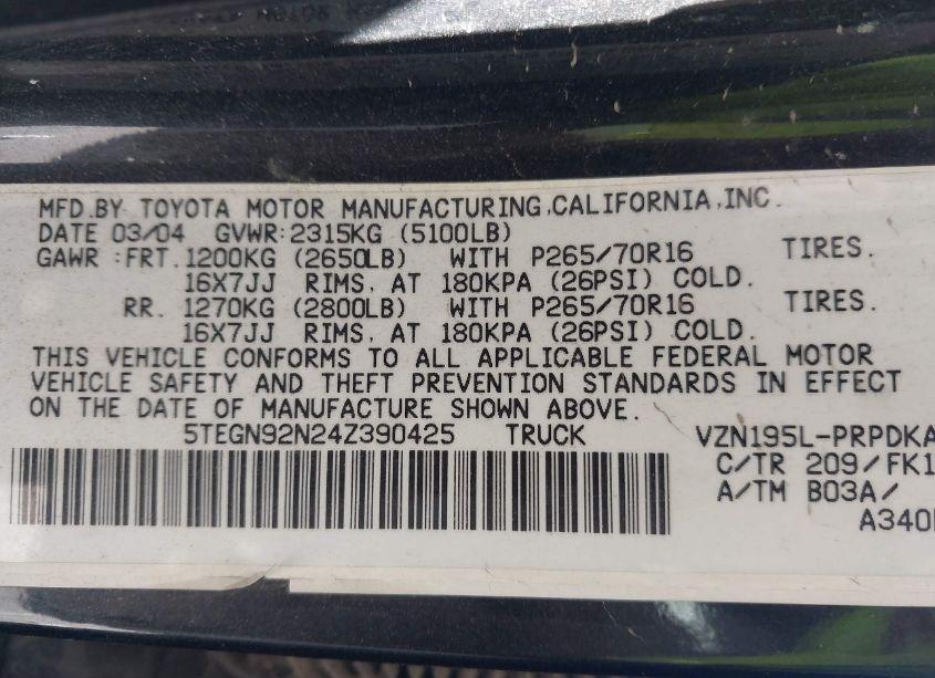 Photo 9 of 2004 Toyota Tacoma PRERUNNER V6 (VIN 5TEGN92N24Z390425)