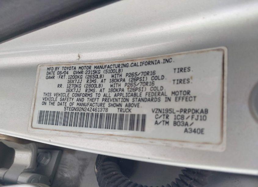 Photo 9 of 2004 Toyota Tacoma PRERUNNER V6 (VIN 5TEGN92N24Z461378)