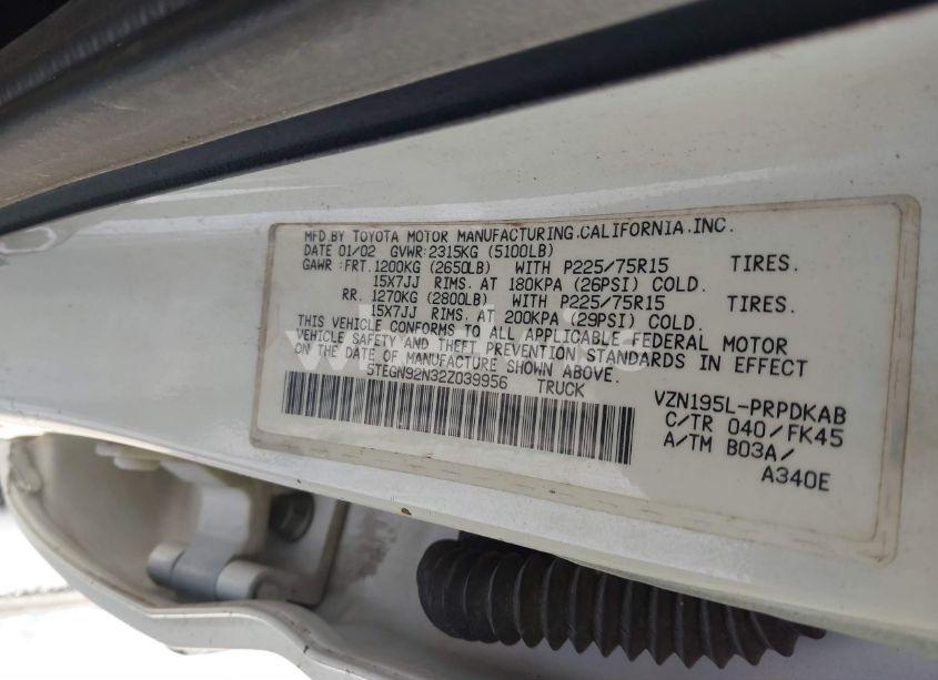Photo 9 of 2002 Toyota Tacoma PRERUNNER V6 (VIN 5TEGN92N32Z039956)