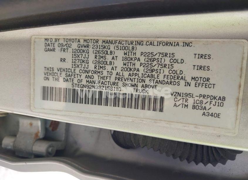 Photo 9 of 2003 Toyota Tacoma PRERUNNER V6 (VIN 5TEGN92N33Z158110)
