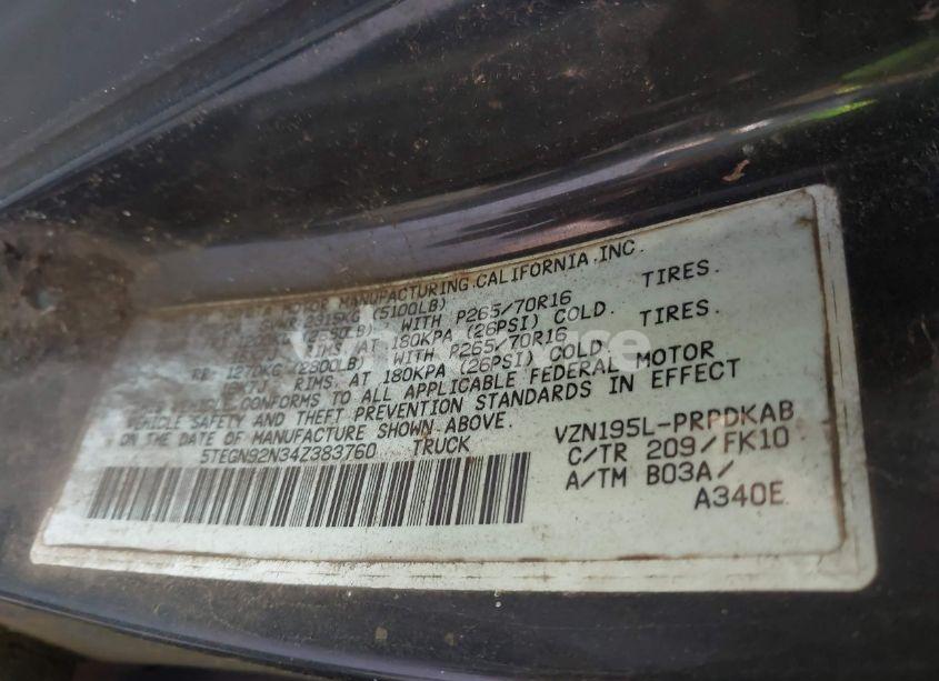 Photo 9 of 2004 Toyota Tacoma DOUBLE CAB PRERUNNER (VIN 5TEGN92N34Z383760)