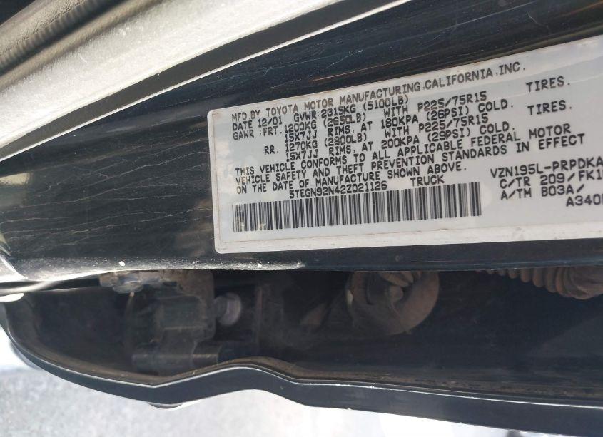 Photo 9 of 2002 Toyota Tacoma PRERUNNER V6 (VIN 5TEGN92N42Z021126)