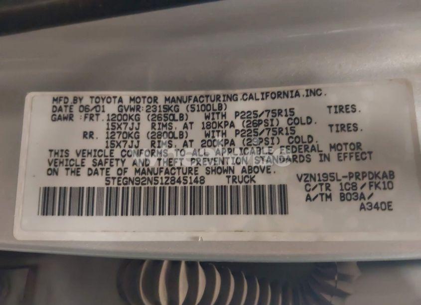 Photo 9 of 2001 Toyota Tacoma PRERUNNER V6 (VIN 5TEGN92N51Z845148)