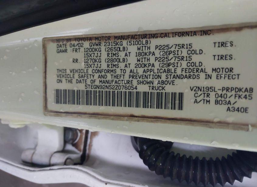 Photo 9 of 2002 Toyota Tacoma PRERUNNER V6 (VIN 5TEGN92N52Z076054)