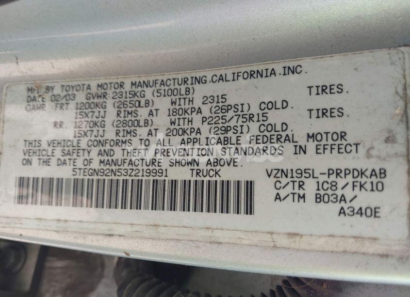 Photo 9 of 2003 Toyota Tacoma PRERUNNER V6 (VIN 5TEGN92N53Z219991)