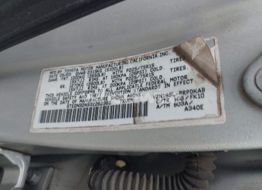 Photo 9 of 2003 Toyota Tacoma PRERUNNER V6 (VIN 5TEGN92N53Z262968)