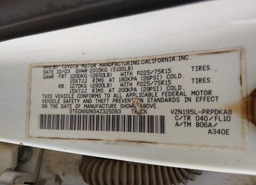 Photo 9 of 2004 Toyota Tacoma PRERUNNER V6 (VIN 5TEGN92N54Z325083)