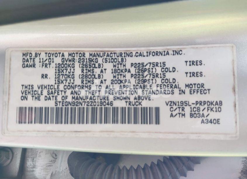 Photo 9 of 2002 Toyota Tacoma PRERUNNER V6 (VIN 5TEGN92N72Z019046)