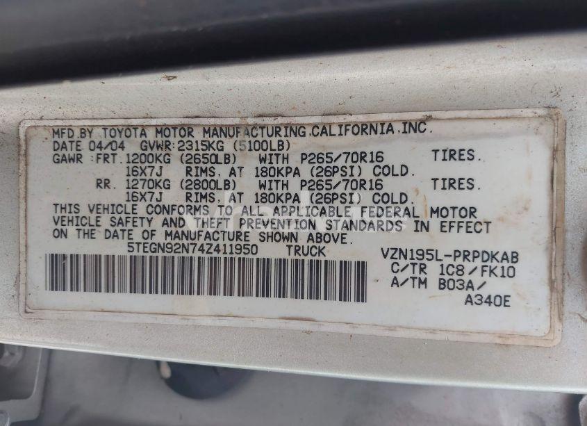 Photo 9 of 2004 Toyota Tacoma PRERUNNER V6 (VIN 5TEGN92N74Z411950)