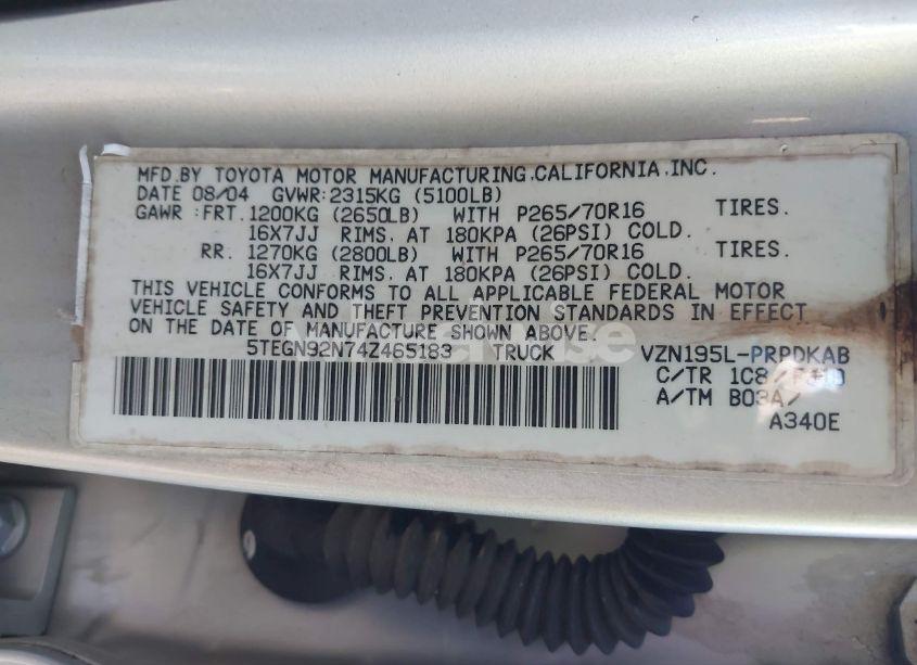 Photo 9 of 2004 Toyota Tacoma PRERUNNER V6 (VIN 5TEGN92N74Z465183)
